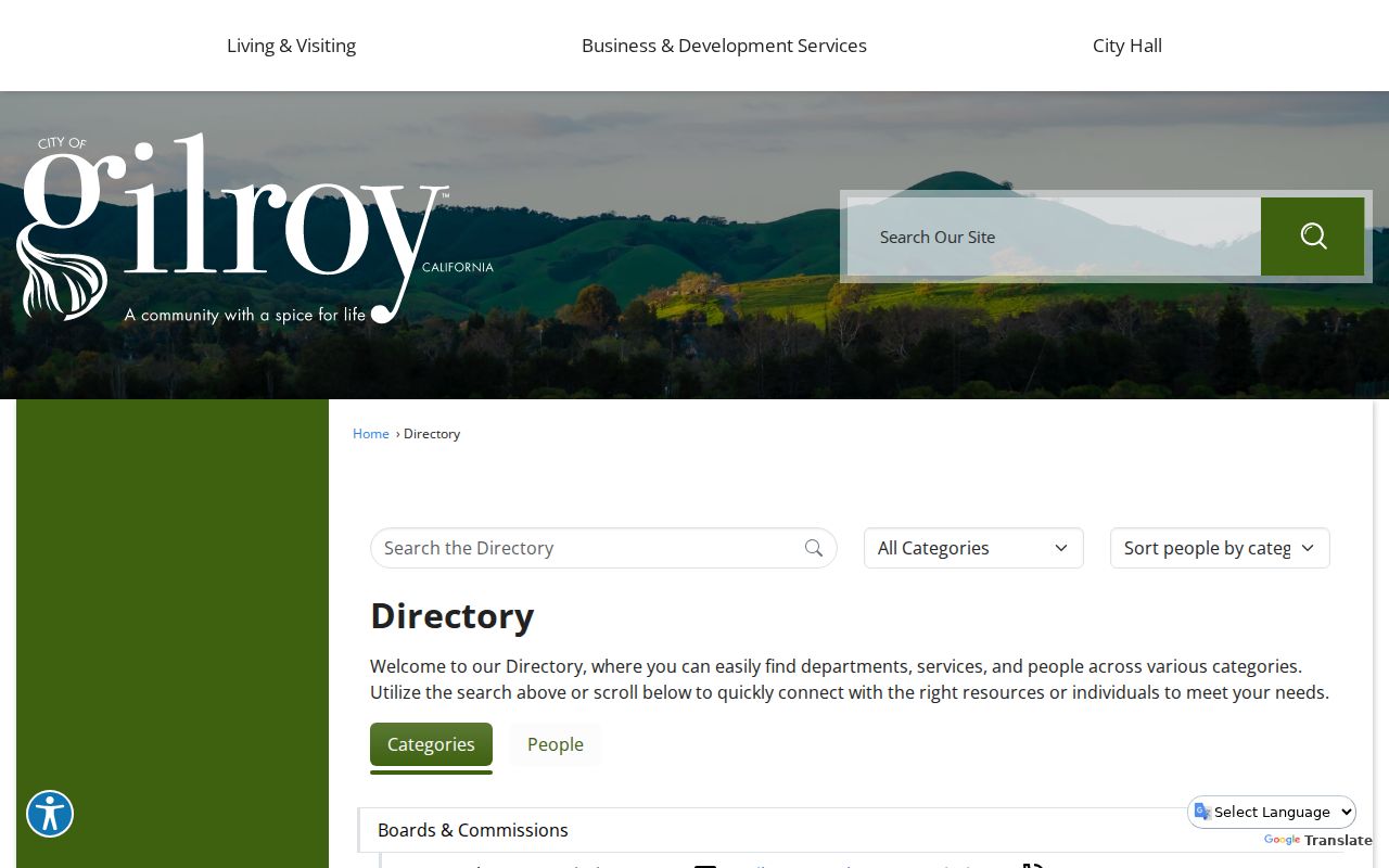 Gilroy city directory official municipal department listings